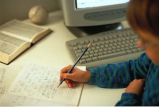 男孩,电脑,文字,笔记本