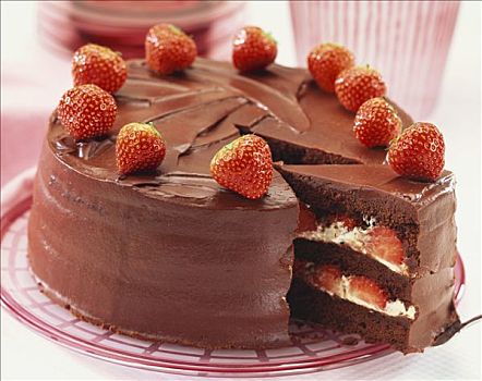 巧克力草莓,糕饼,块,切削