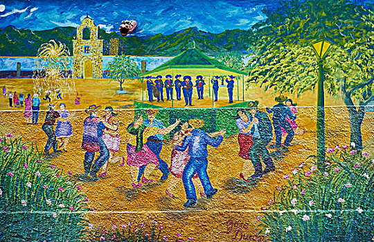 墨西哥,墨西哥流浪乐队艺人,跳舞,乡村,壁画,无邪