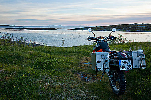 耐力赛,摩托车,挪威,海岸,晚间,黎明,斯堪的纳维亚,欧洲