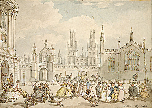 广场,牛津,早,19世纪,艺术家