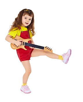 小女孩,玩具,吉他,白色背景,背景