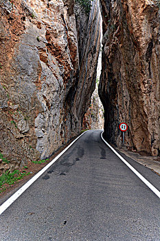 狭窄,峡谷,山路,马略卡岛,巴利阿里群岛,西班牙,欧洲