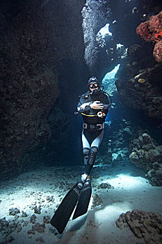 潜水,水下,洞穴