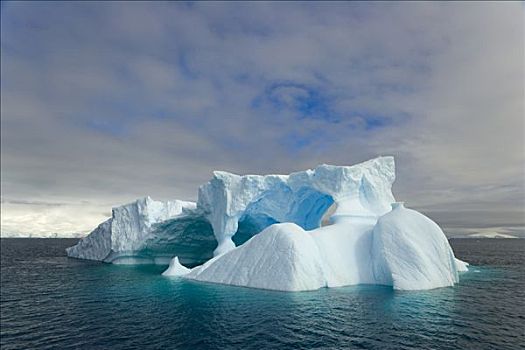 冰山,拱,角塔,融化,冰,通道,南极