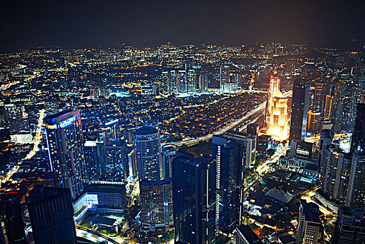 城市,光亮,夜晚,俯拍,吉隆坡,马来西亚