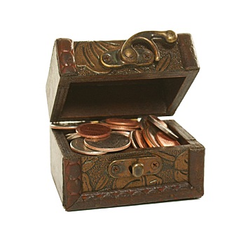 褐色,盒子,满,硬币