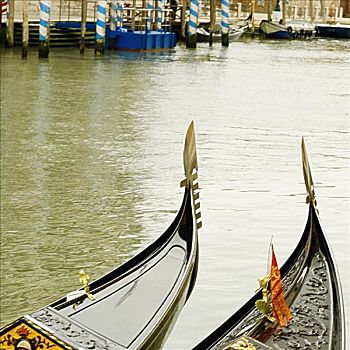 俯拍,两个,小船,运河,威尼斯,威尼托,意大利