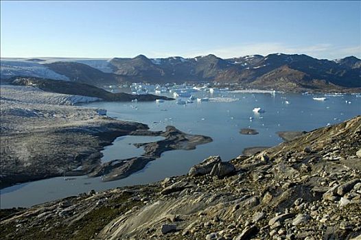 冰原,冰河,冰山,水中,东方,格陵兰