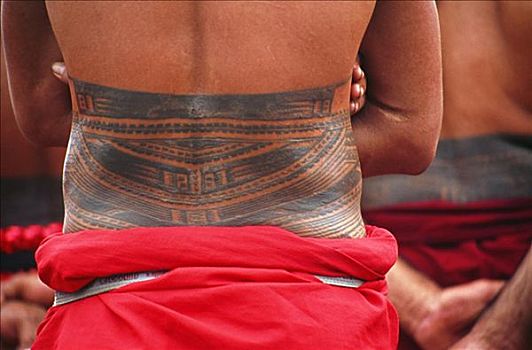 萨摩亚群岛,特写,纹身,背影,站立,穿,传统