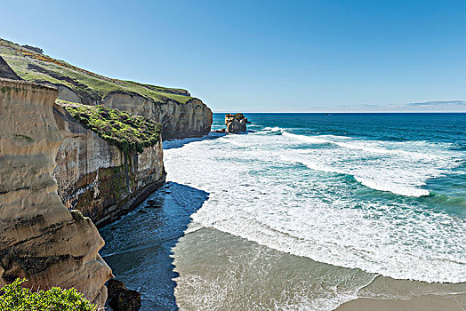 悬崖,隧道,海滩,奥塔哥地区,南部地区,新西兰,大洋洲
