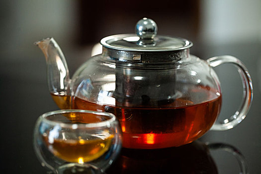 中国传统文化茶文化透明茶杯与红茶