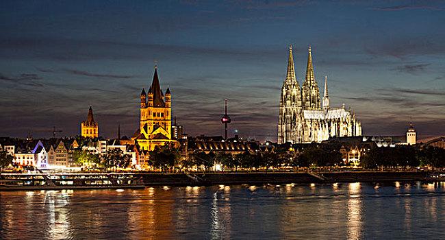 教堂,科隆大教堂,黄昏,科隆,北莱茵威斯特伐利亚,德国,欧洲
