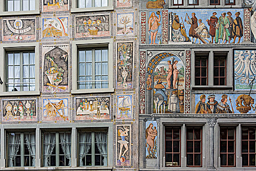 彩色,半木结构房屋,市政厅,莱茵,沙夫豪森,瑞士
