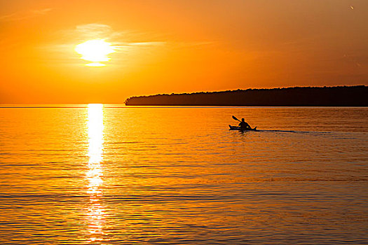 漂流,日落,苏必利尔湖,靠近,威斯康辛,美国