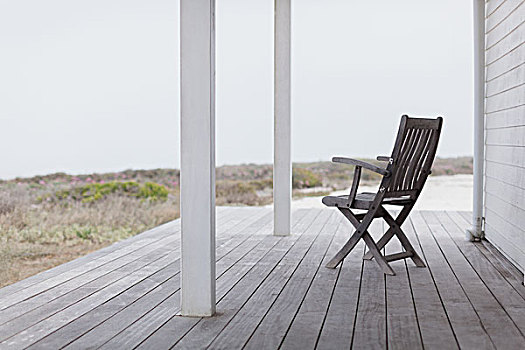 木质,折叠椅,海滩,房子,平台