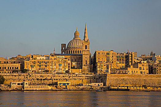 圆顶,加尔慕罗教堂,圣保罗大教堂,上方,水,瓦莱塔市,马耳他