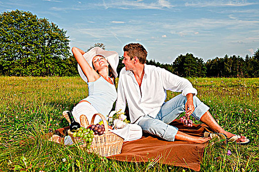 野餐,浪漫,伴侣,自然,晴天
