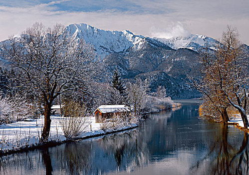 冬天,湖,正面,上巴伐利亚,巴伐利亚,德国,欧洲