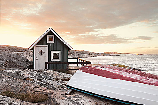 小屋,海岸线,瑞典