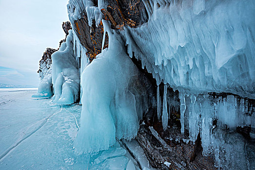 冰,钟乳石,洞穴,贝加尔湖,伊尔库茨克,区域,西伯利亚,俄罗斯