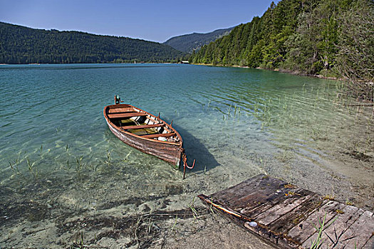 渔船,湖,瓦尔幸湖,巴伐利亚,德国
