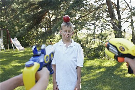 儿童,射击,水枪,苹果,头部,安大略省,加拿大