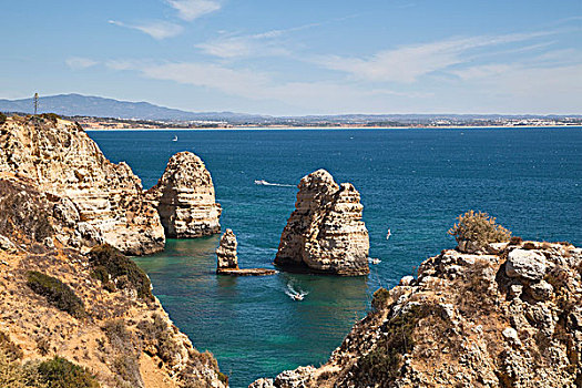 悬崖,阿尔加维,靠近,拉各斯,大西洋海岸,葡萄牙,欧洲