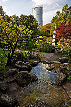 日式庭园,柱子,塔,北莱茵威斯特伐利亚,德国,欧洲