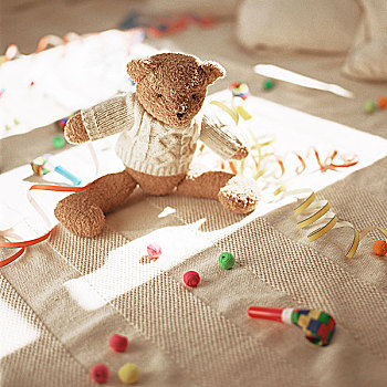 毛绒玩具,泰迪熊,地板,聚会