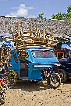 汽车,人力车,装载,竹子,家具,市场,巴拉望岛,菲律宾,东南亚