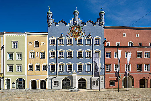 排,房子,市政厅,上巴伐利亚,巴伐利亚,德国,欧洲