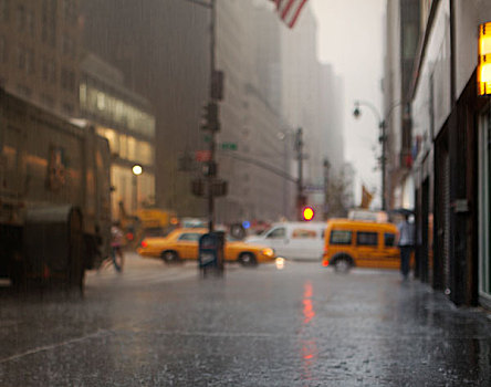 模糊,下雨,城市街道