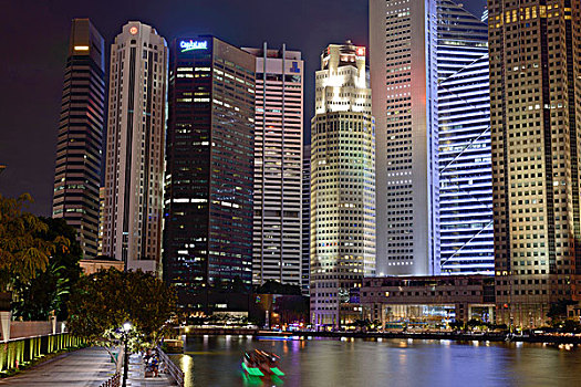 金融区,中央商务区,夜晚,新加坡,亚洲