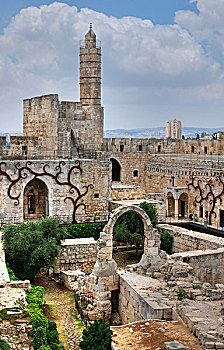 塔,博物馆,耶路撒冷,以色列,古老,石头,拱道