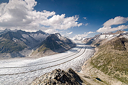 冰河,正面,少女峰,艾格尔峰,山峦,伯尔尼阿尔卑斯山,瓦莱,瑞士,欧洲