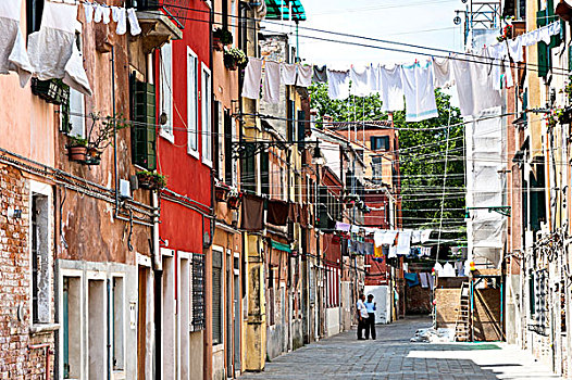 洗衣服,弄干,晾衣绳,伸展,街道,威尼斯,意大利,欧洲