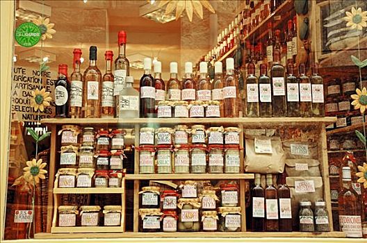 酒瓶,地区性,特色食品,橱窗,普罗旺斯,法国南部,法国,欧洲