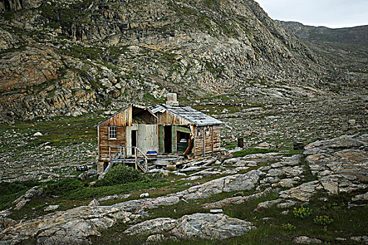 格陵兰,孤单,房子,山地,山谷,地面