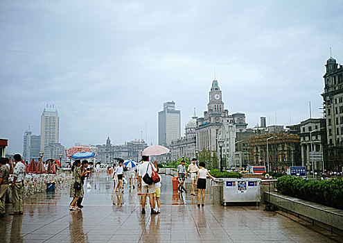 中国,上海,外滩,人,人行道,拿着,伞