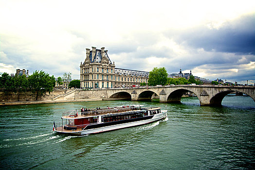 观光,船,塞纳河,卢浮宫,巴黎,法国,欧洲