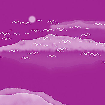 紫色中国风山水画