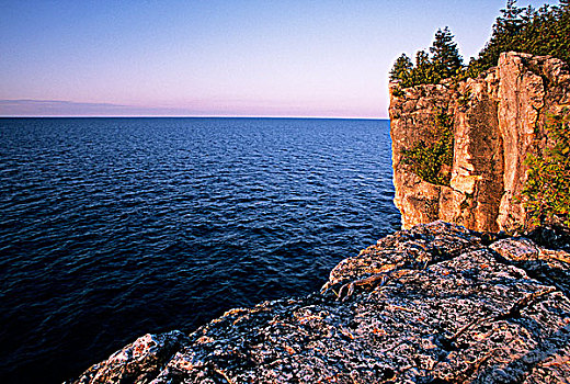 日落,上方,乔治亚湾,石头,布鲁斯半岛国家公园,安大略省,加拿大