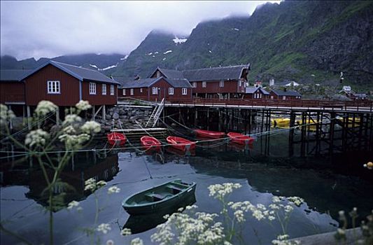 小屋,假日,和谐,渔村,莫斯克内斯,岛屿,罗弗敦群岛,诺尔兰郡,挪威,斯堪的纳维亚,欧洲