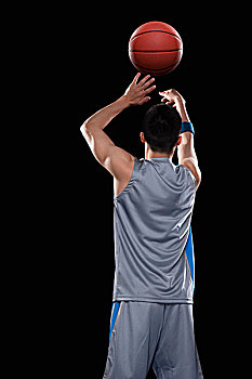 篮球手,投掷,球,黑色背景
