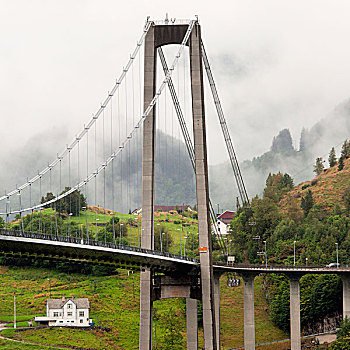 桥,山坡,遮盖,卑尔根,挪威