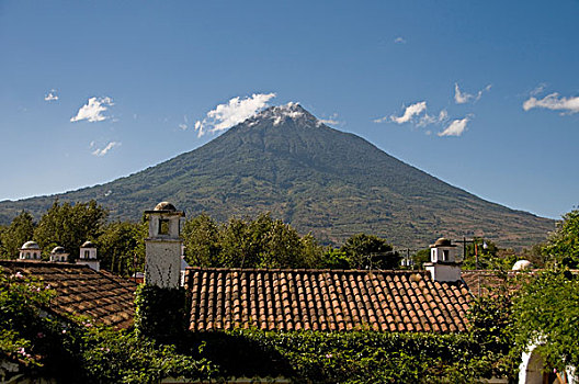 建筑,火山,背景,水,安提瓜岛,危地马拉