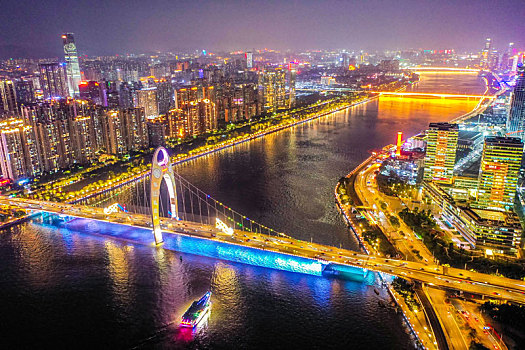 航拍广东广州珠江猎德大桥夜景