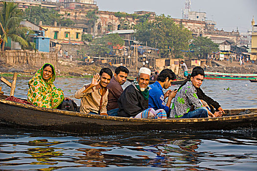 划桨船,忙碌,港口,达卡,孟加拉,亚洲