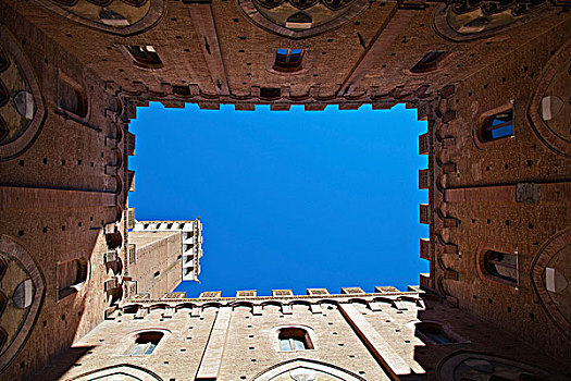 仰视,向上,墙壁,建筑,蓝天,锡耶纳,意大利
